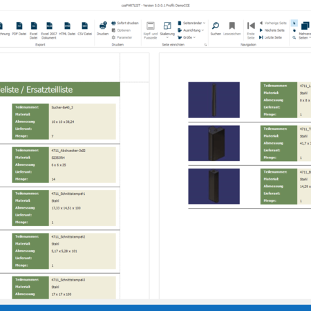 Beispiel: Ersatzteilliste
