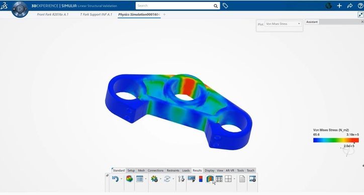 Von-Mises-Spannungsanalyse eines Bauteils in 3DEXPERIENCE SIMULIA Linear Structural Validation